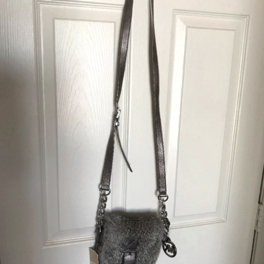 Michael Kors Gray Fur And Leather Crossbody Bag NWT - Picture 13 of 15